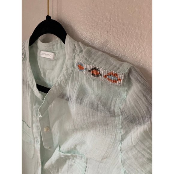 Promod thin mint blouse button up top - Picture 7 of 10